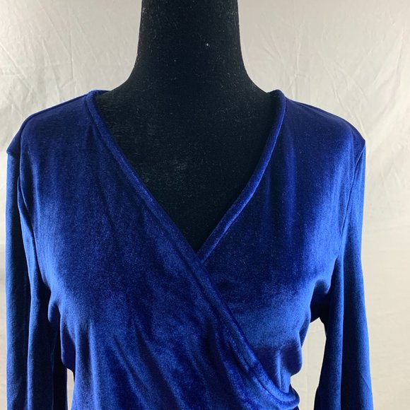 Royal Blue Ruched Front Velvet Dress - Picture 8 of 11
